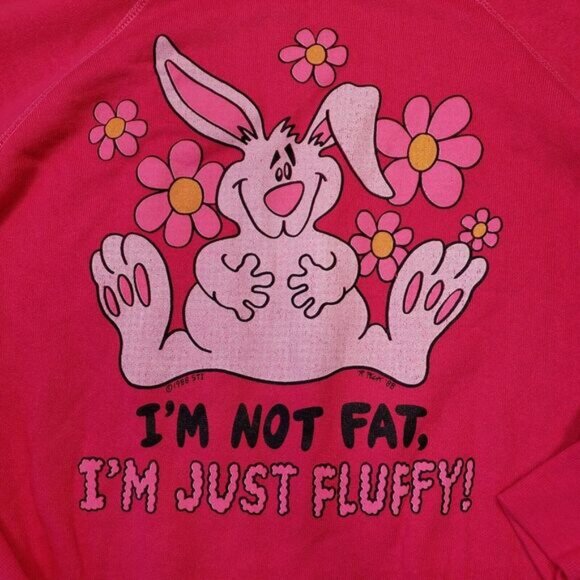 Tops - Vintage Tultex Sweatshirt Womens Large Pink Not Fat‎ Fluffly Bunny Print USA